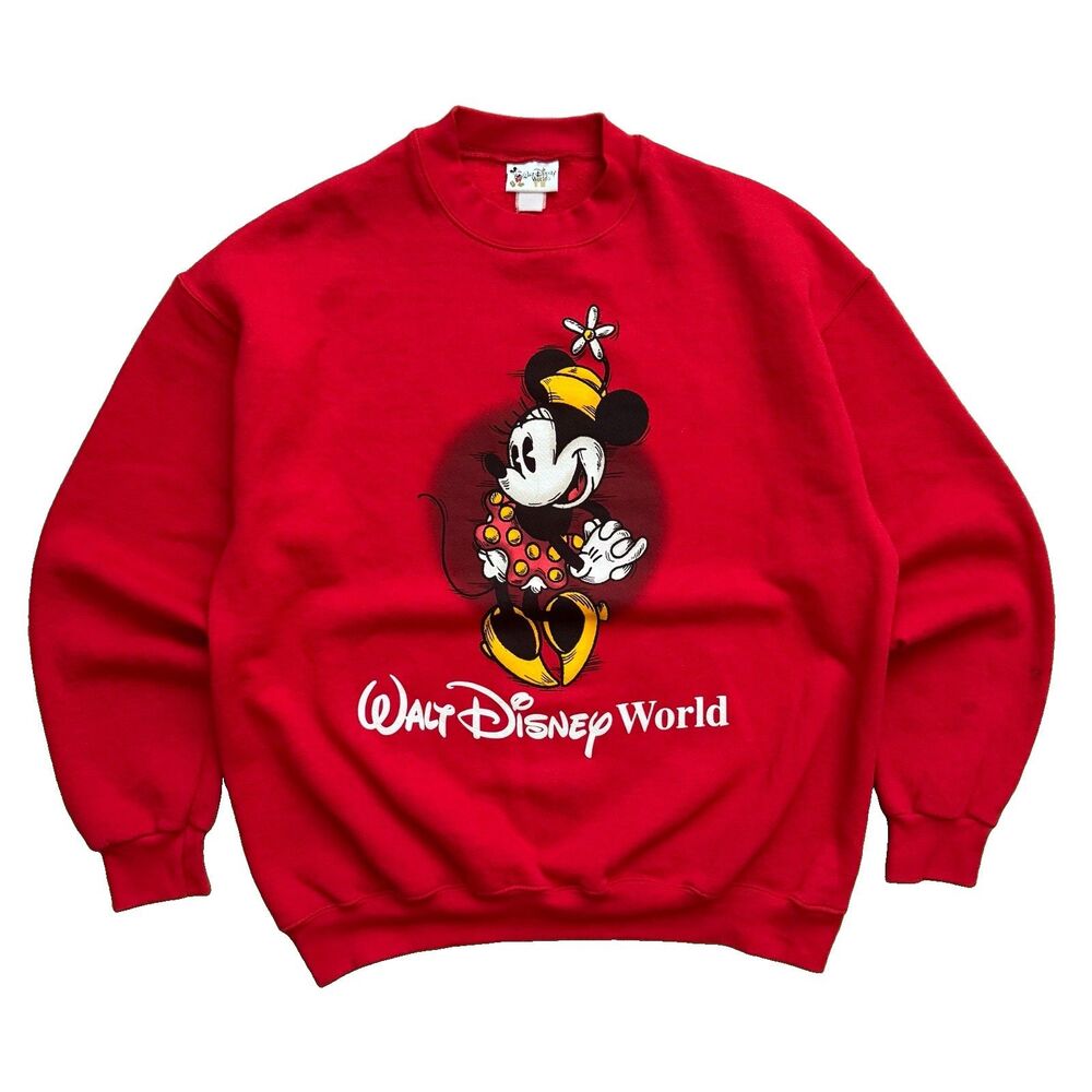 Vintage 90s Walt Disney World Minnie Mouse Crewneck Sweatshirt Men XL USA Red